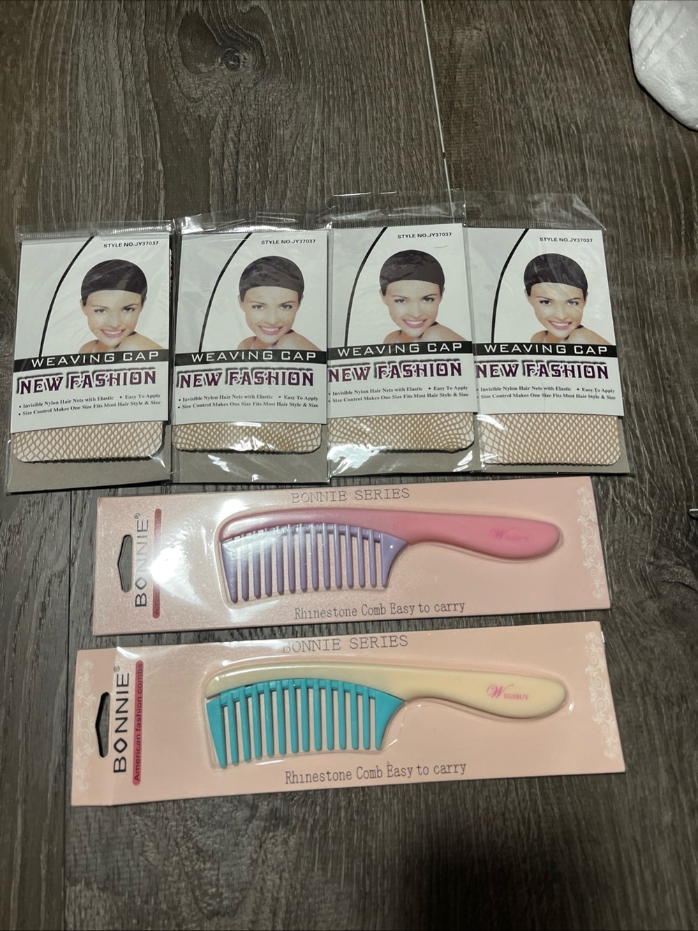 Bonnie Series Rhinestone Comb & New Fashion Weaving Cap Set - Pink, Teal, Beige